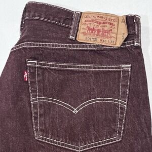 Levis 501 XX Men Maroon Denim Straight Leg Button Fly Jeans Size 40X32 (36X29)